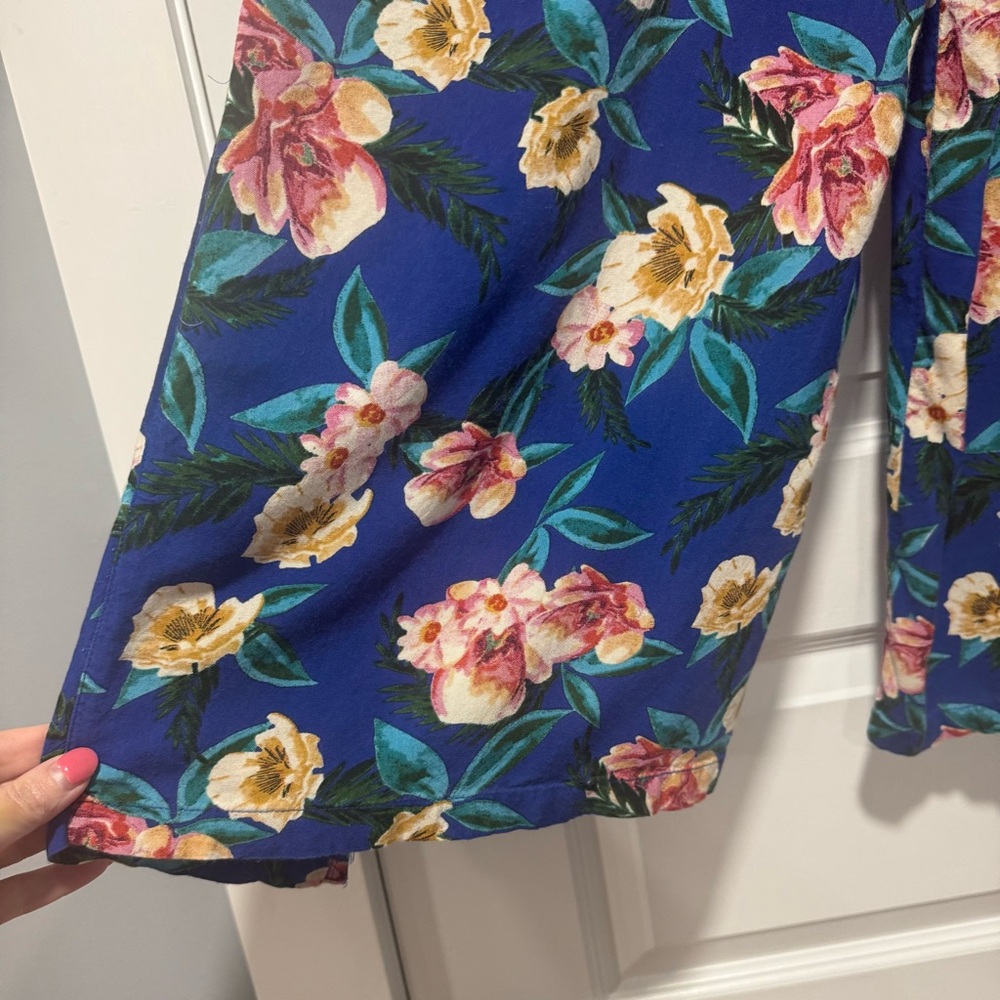 New Look Floral Wide Leg Pants - Blue and Pink - Picture 6 of 7